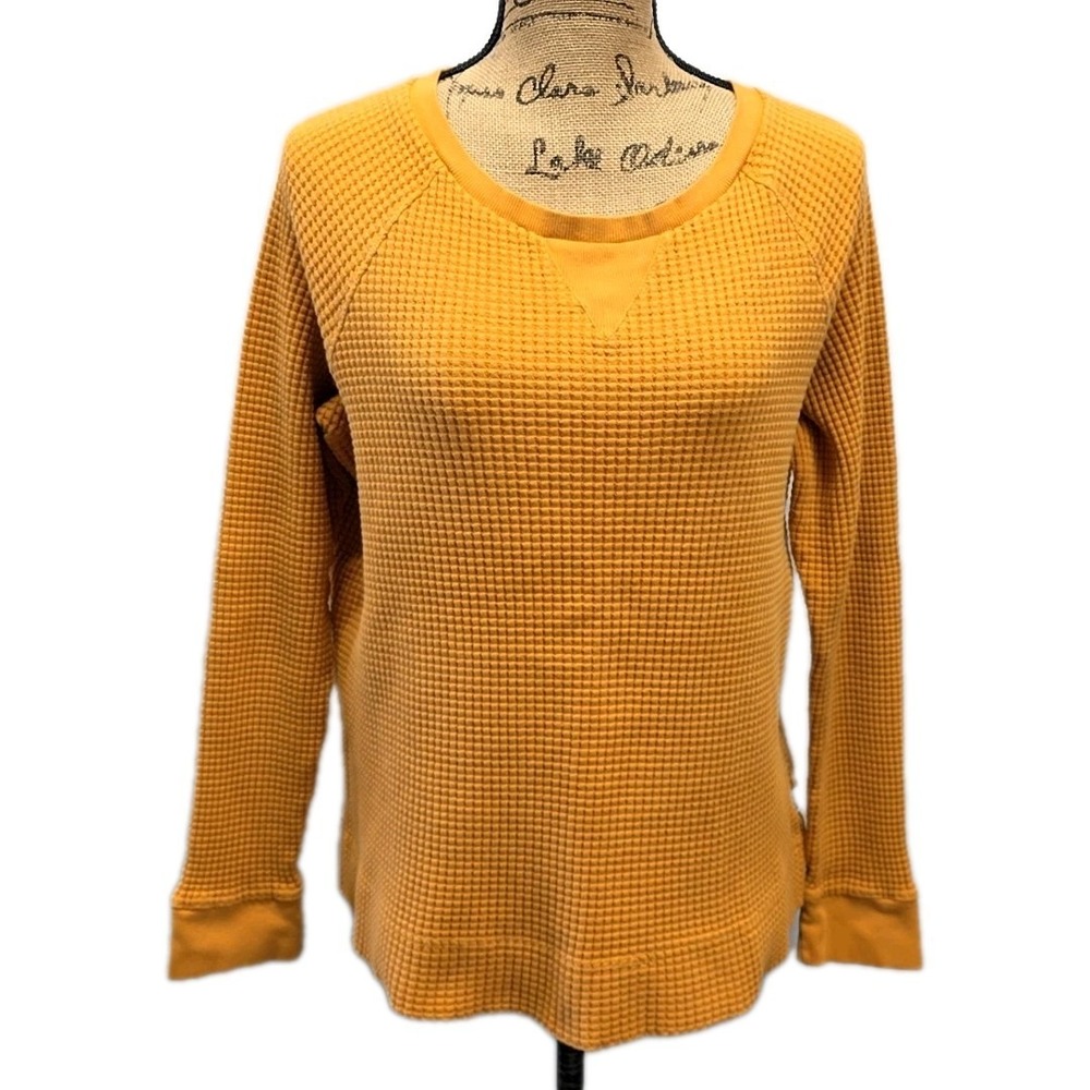 The North Face Waffle Knit Top Womens XL Yellow Raglan Sleeve Cotton Pullover